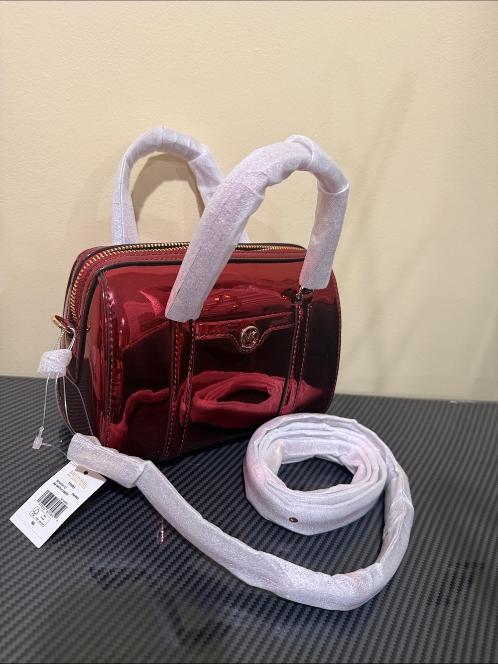 Michael Kors Metallic Red wine Mini Bowling Satchel Michael Kors Crossbody New - Picture 10 of 12